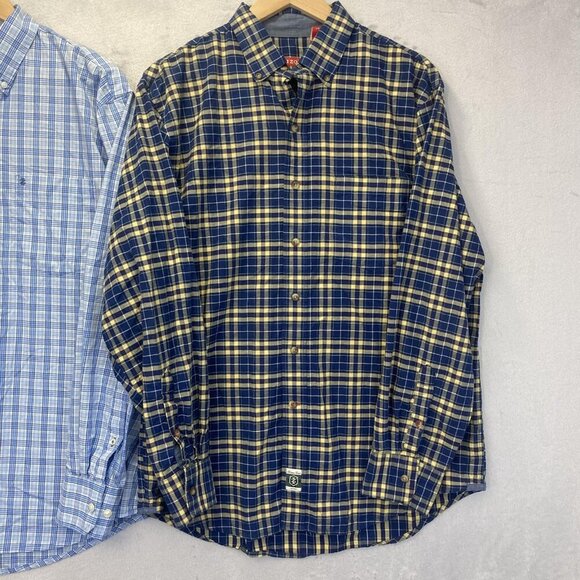 Lot of 2 Izod Button Up Shirt Mens Large Plaid Blue Yellow Heritage Tartan - Picture 3 of 16